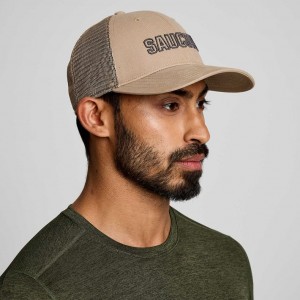 Beige Saucony Adjustable Snap Back Men's Trucker Hats | ISRAEL LQZMUP