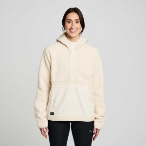 Beige Saucony Recovery Sherpa Pullover Women's Hoodie | ISRAEL FHYXQJ