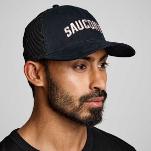 Black Saucony Adjustable Snap Back Men's Trucker Hats | ISRAEL FREUIB