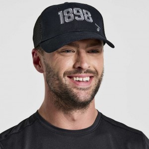 Black Saucony Adjustable Snap Back Men's Trucker Hats | ISRAEL FCNLXP