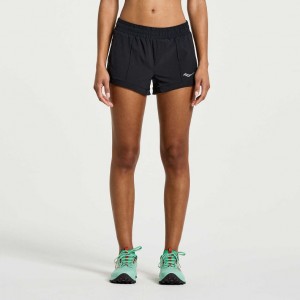 Black Saucony Outpace 2.5" Split Women's Shorts | ISRAEL QKTLSJ