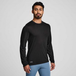 Black Saucony Peregrine Merino Long Sleeve Men's T-Shirt | ISRAEL KEYMHT