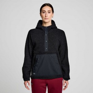 Black Saucony Recovery Sherpa Pullover Women's Hoodie | ISRAEL DLWURZ