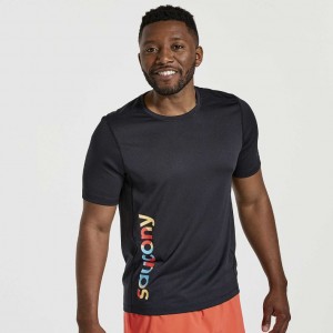 Black Saucony Stopwatch Graphic Short Sleeve Men's T-Shirt | ISRAEL VUEZMA