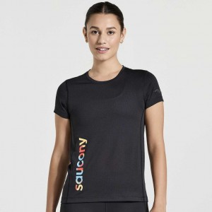 Black Saucony Stopwatch Graphic Short Sleeve Women's T-Shirt | ISRAEL FULZBE