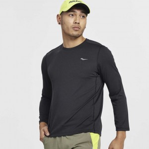 Black Saucony Stopwatch Long Sleeve Men's T-Shirt | ISRAEL EAUMYB