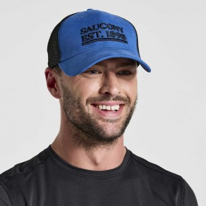 Blue Saucony Adjustable Snap Back Men's Trucker Hats | ISRAEL BSEUWF