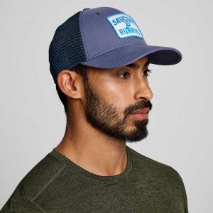 Blue Saucony Adjustable Snap Back Men's Trucker Hats | ISRAEL GVXRBF