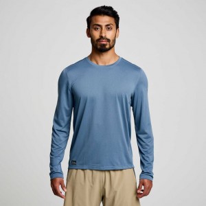 Blue Saucony Stopwatch Long Sleeve Men's T-Shirt | ISRAEL VLHDRG