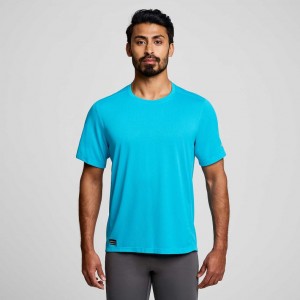 Blue Saucony Stopwatch Short Sleeve Men's T-Shirt | ISRAEL SHVKPX