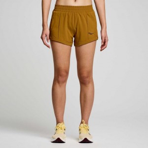 Brown Saucony Outpace 3" Women's Shorts | ISRAEL JCTRGX