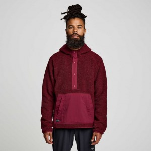 Burgundy Saucony Recovery Sherpa Pullover Men's Hoodie | ISRAEL IBJSVX