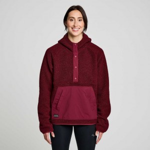 Burgundy Saucony Recovery Sherpa Pullover Women's Hoodie | ISRAEL DBALEX