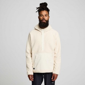 Cream Saucony Recovery Sherpa Pullover Men's Hoodie | ISRAEL WKNLZI