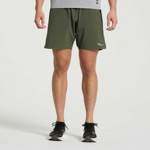 Dark Green Saucony Outpace 7" Men's Shorts | ISRAEL SGFTBH