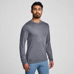 Grey Saucony Peregrine Merino Long Sleeve Men's T-Shirt | ISRAEL MGAPOC