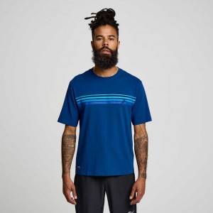 Indigo Saucony Recovery Short Sleeve Men's T-Shirt | ISRAEL MROPHY