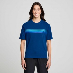 Indigo Saucony Recovery Short Sleeve Women's T-Shirt | ISRAEL UPKGQX