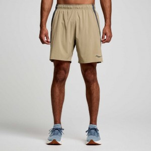 Khaki Saucony Outpace 7" Men's Shorts | ISRAEL LPWRGQ