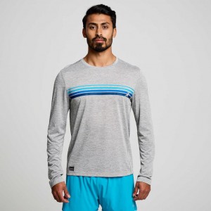 Light Grey Saucony Stopwatch Graphic Long Sleeve Men's T-Shirt | ISRAEL TLYVUX