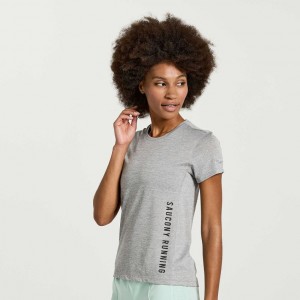 Light Grey Saucony Stopwatch Graphic Short Sleeve Women's T-Shirt | ISRAEL GEMBIV