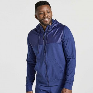 Navy Saucony Solstice Zip Men's Hoodie | ISRAEL MALZNJ