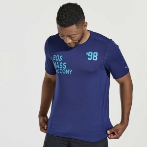 Navy Saucony Stopwatch Graphic Short Sleeve Men's T-Shirt | ISRAEL XFCZNS