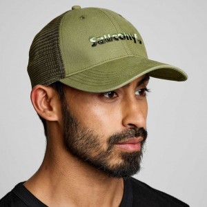 Olive Saucony Adjustable Snap Back Men's Trucker Hats | ISRAEL DURZQJ