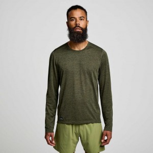 Olive Saucony Stopwatch Graphic Long Sleeve Men's T-Shirt | ISRAEL BJSCOX