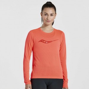 Orange Saucony Stopwatch Graphic Long Sleeve Women's T-Shirt | ISRAEL ZPMONH