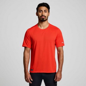 Orange Saucony Stopwatch Short Sleeve Men's T-Shirt | ISRAEL JUMGOB