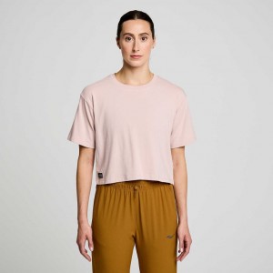 Pink Saucony Recovery Boxy Women's T-Shirt | ISRAEL SGUJKV