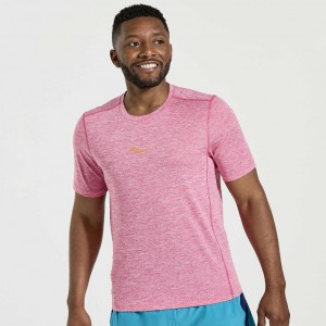 Pink Saucony Stopwatch Short Sleeve Men's T-Shirt | ISRAEL FQAHXO