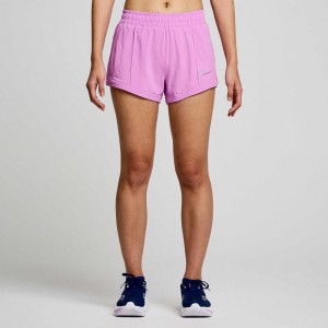 Purple Saucony Outpace 3" Women's Shorts | ISRAEL MOBPFK