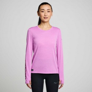 Purple Saucony Stopwatch Graphic Long Sleeve Women's T-Shirt | ISRAEL JXNKHE