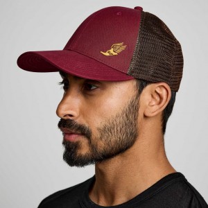 Red Saucony Adjustable Snap Back Men's Trucker Hats | ISRAEL JSPTEI