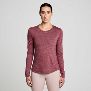 Red Saucony Peregrine Merino Long Sleeve Women's T-Shirt | ISRAEL AMZHNQ