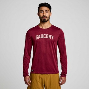 Red Saucony Stopwatch Graphic Long Sleeve Men's T-Shirt | ISRAEL NSIDAJ