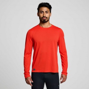 Red Saucony Stopwatch Long Sleeve Men's T-Shirt | ISRAEL CMEXTW