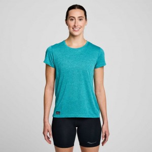 Turquoise Saucony Stopwatch Short Sleeve Women's T-Shirt | ISRAEL SBRQIK