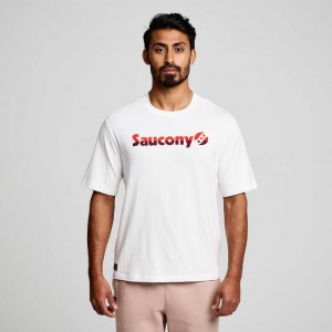 White Saucony Recovery Short Sleeve Men's T-Shirt | ISRAEL FDGLMY