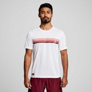 White Saucony Stopwatch Graphic Short Sleeve Men's T-Shirt | ISRAEL SIHKBJ