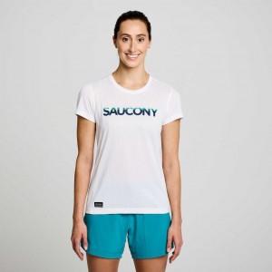 White Saucony Stopwatch Graphic Short Sleeve Women's T-Shirt | ISRAEL XJPDSB