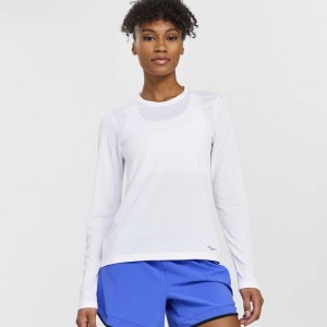 White Saucony Stopwatch Long Sleeve Women's T-Shirt | ISRAEL PEJQHL