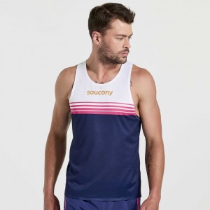 White / Navy Saucony Elite Men's Singlet | ISRAEL OEFWLD