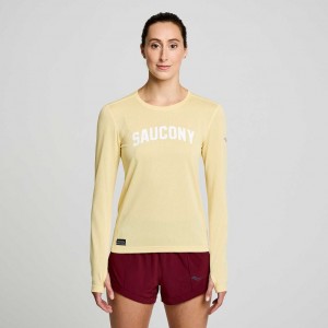 Yellow Saucony Stopwatch Graphic Long Sleeve Women's T-Shirt | ISRAEL WRLZBT