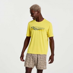 Yellow Saucony Stopwatch Graphic Short Sleeve Men's T-Shirt | ISRAEL YQOMLB