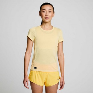 Yellow Saucony Stopwatch Short Sleeve Women's T-Shirt | ISRAEL PADFEG