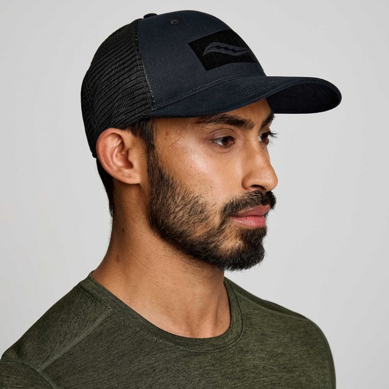 Black Saucony Adjustable Snap Back Men\'s Trucker Hats | ISRAEL FXESLZ