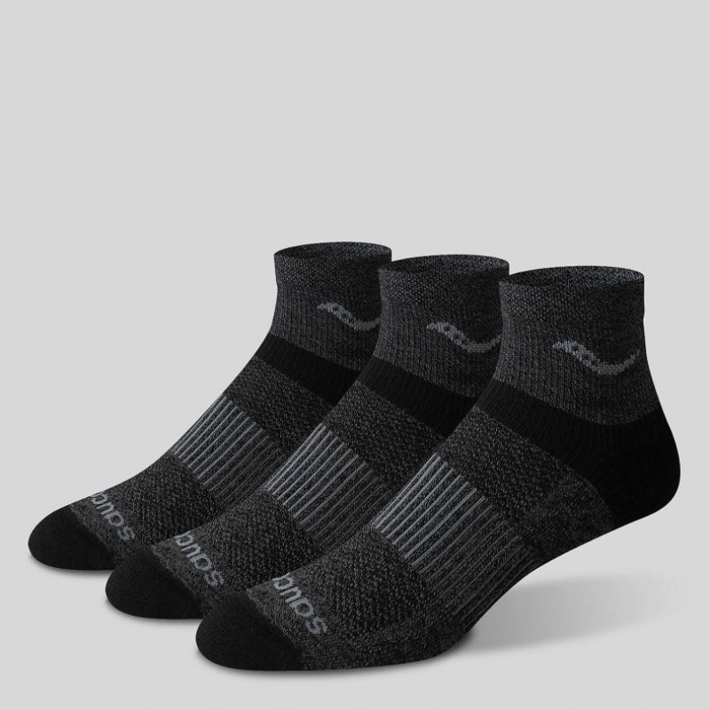 Black Saucony Inferno Merino Wool Blend Quarter 3-Pack Men's Socks | ISRAEL UENVQG